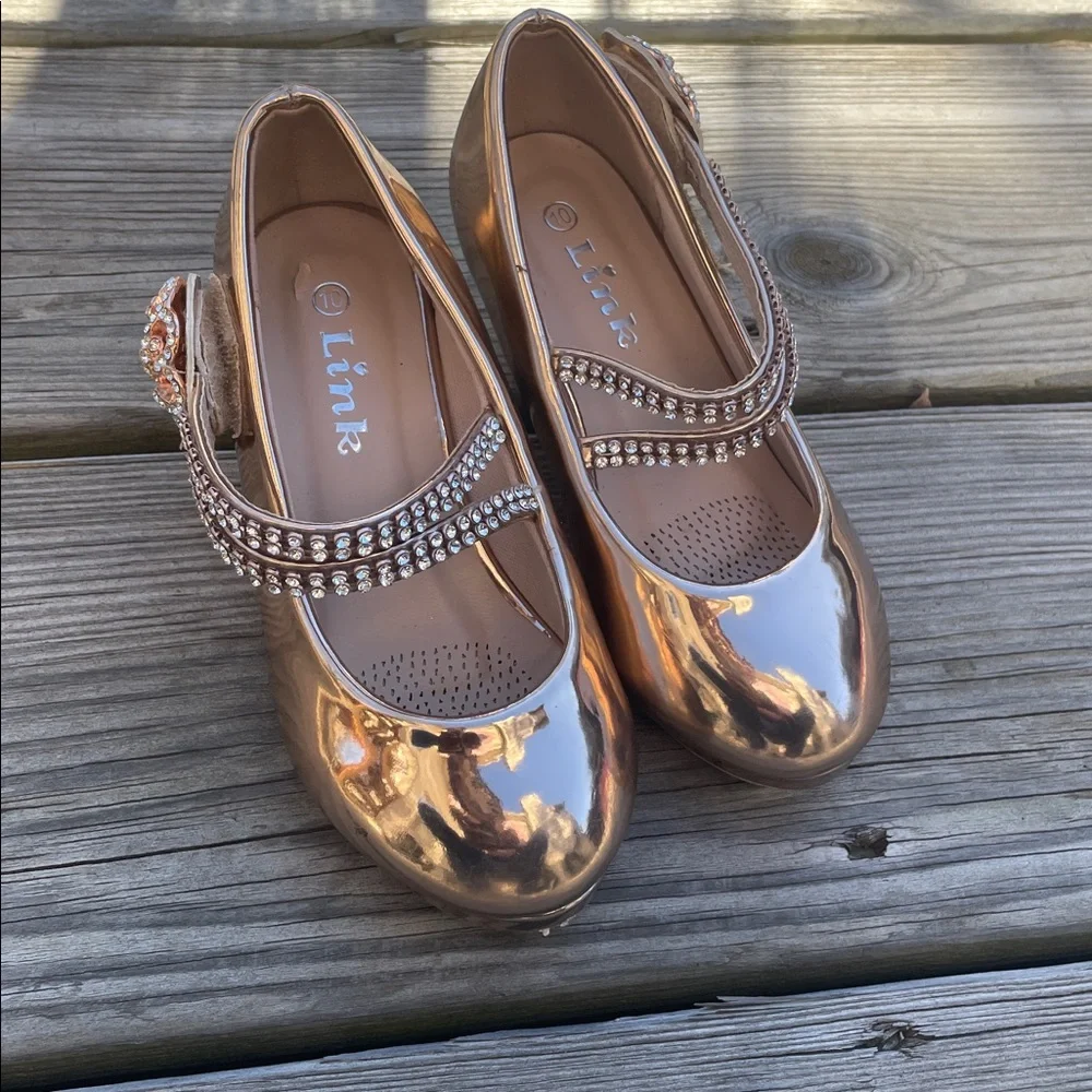 Girls Link Rose Gold Patent Mary Jane Dress Shoes Size 10